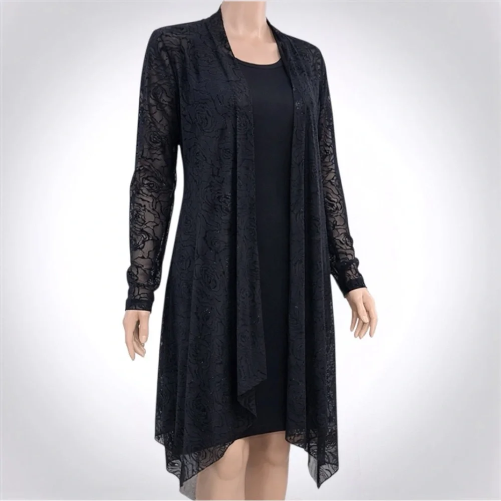 Bianca Nygard Black Sheer Sparkly Rosette Mesh Cardigan
